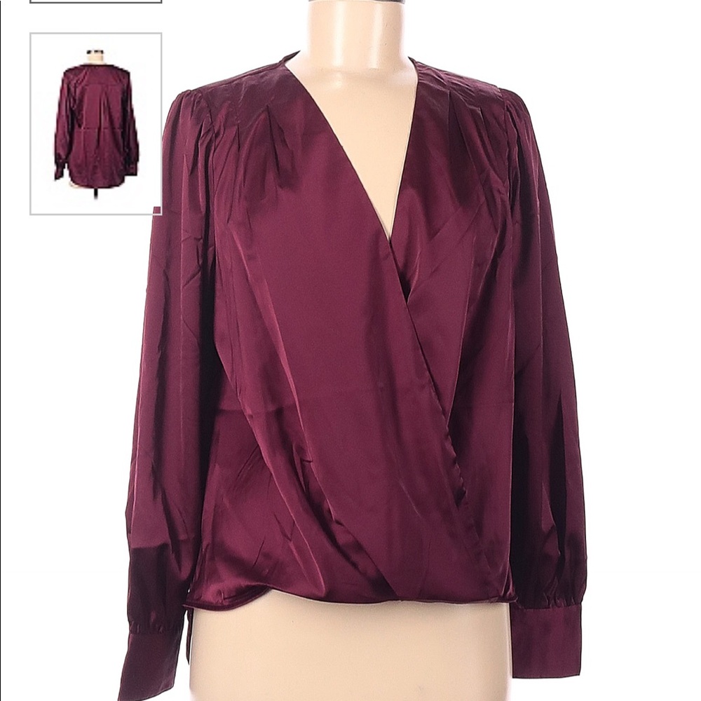 NWT Banana Republic long sleeve, wrap, maroon blouse, size small